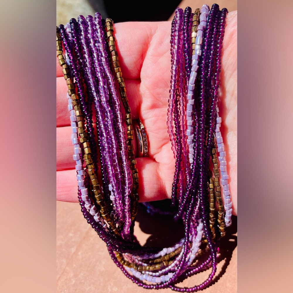 Czech Glass Purple and Bronze Beaded Necklace, NWT. - Picture 9 of 11